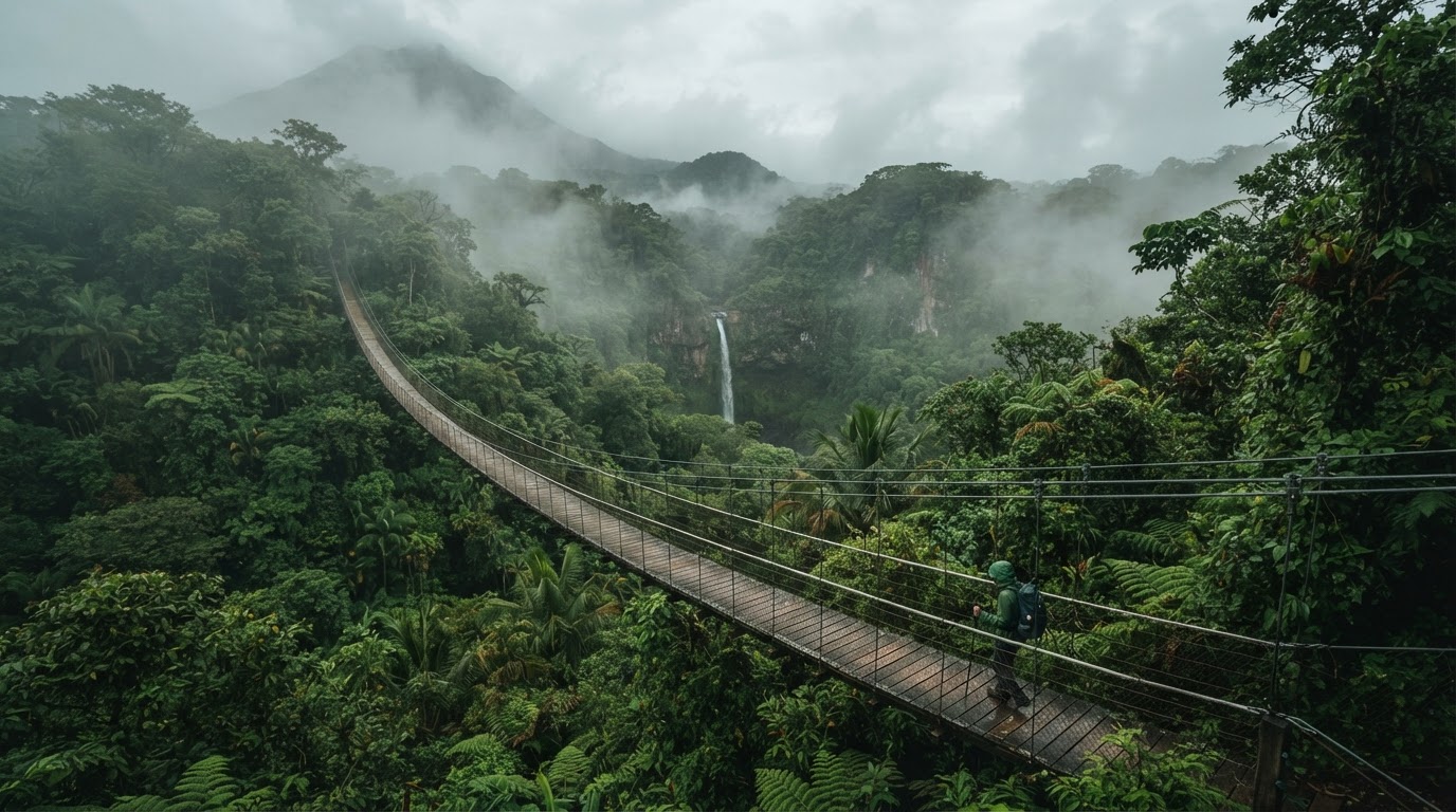 Puente colgante en el bosque nuboso de Mistico Park