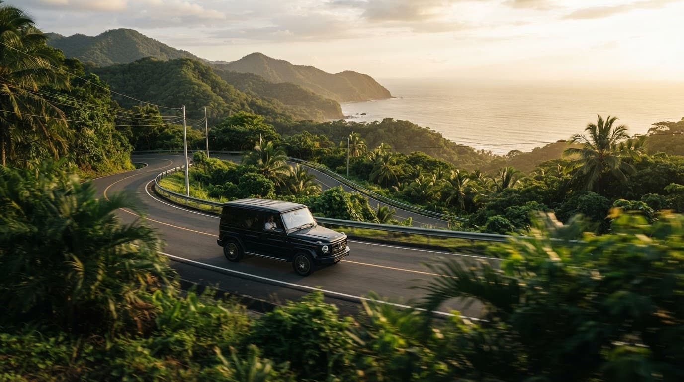 Ruta de transporte privado entre paisajes de Costa Rica
