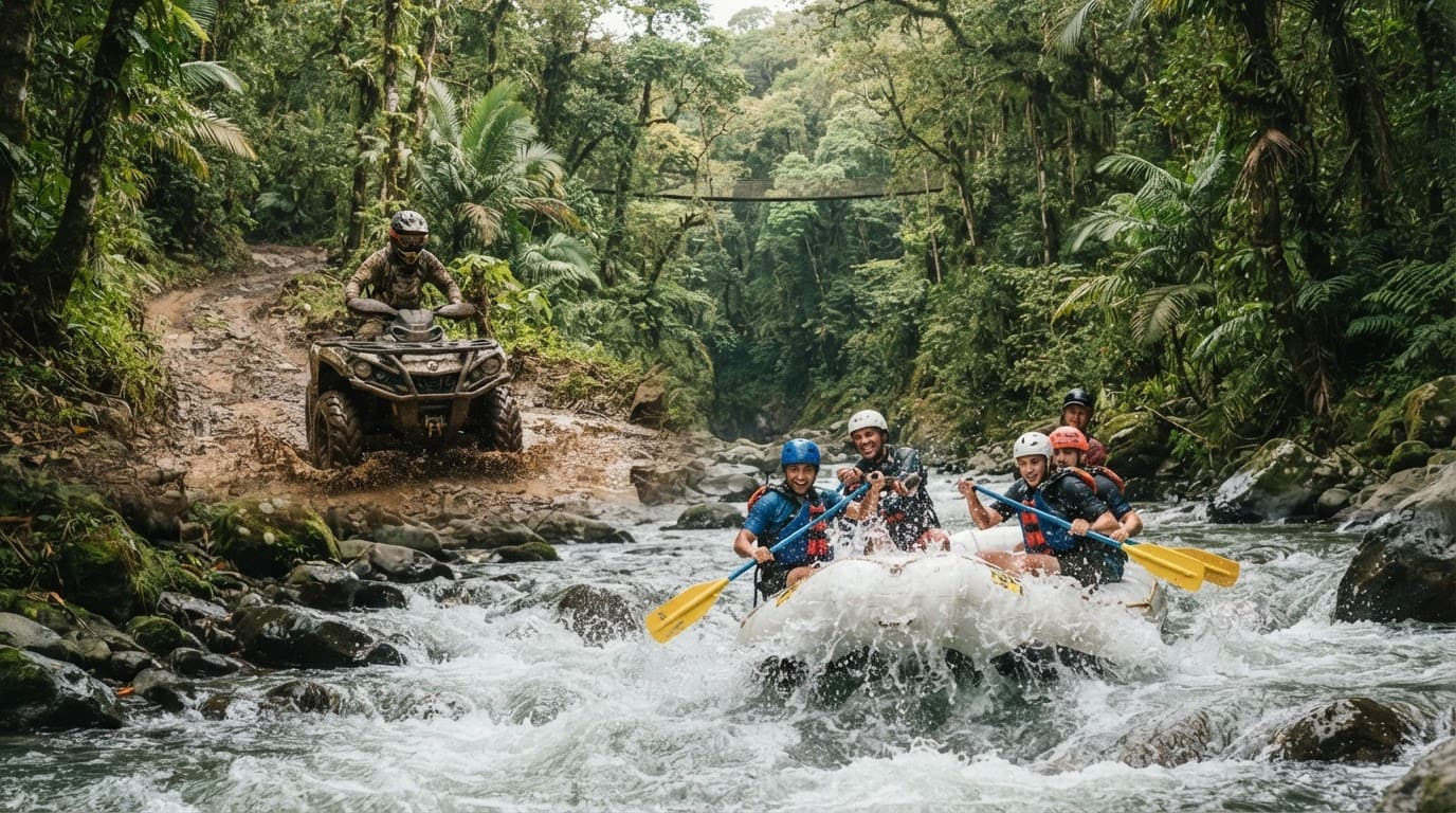 Grupo disfrutando una experiencia guiada de rafting en Costa Rica